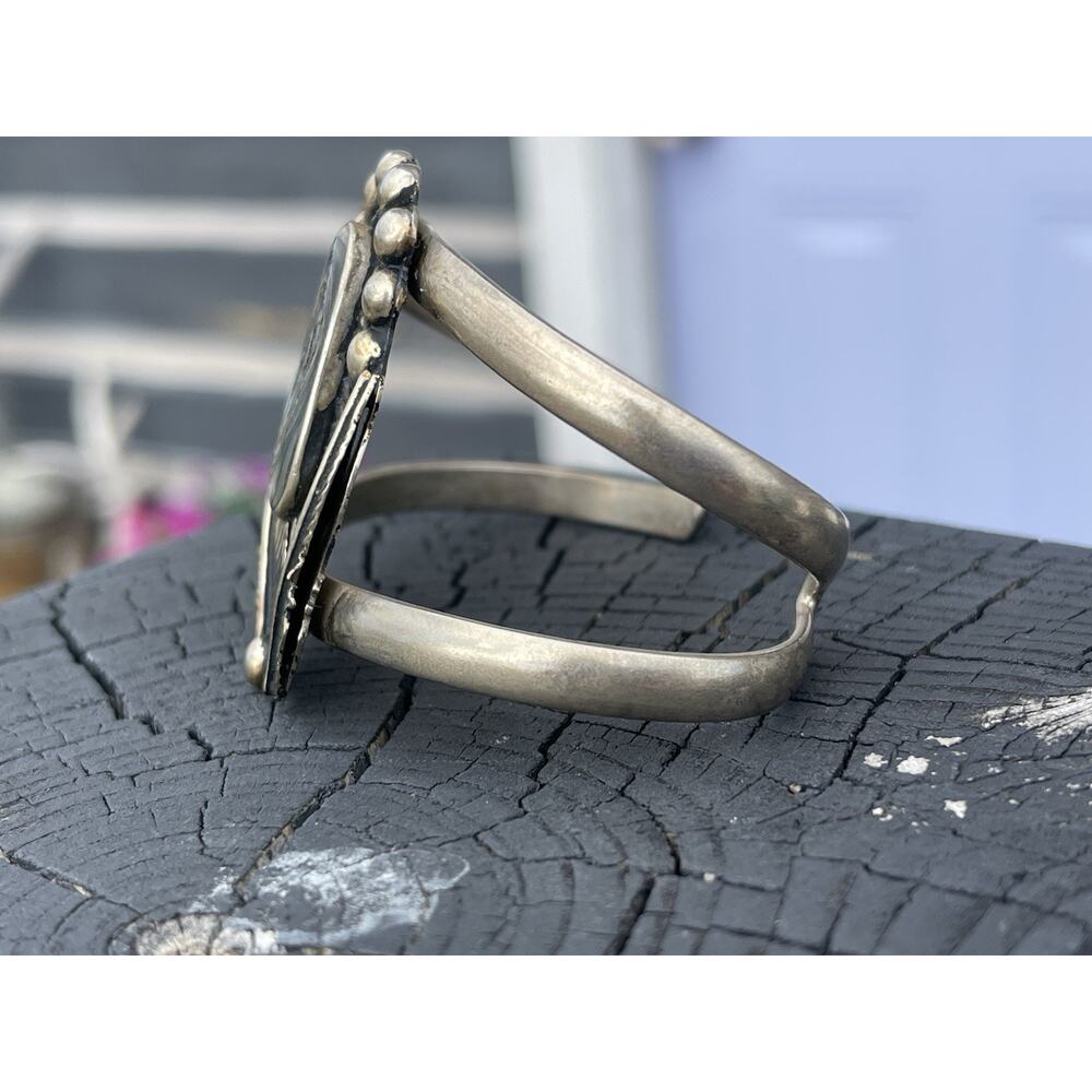 Vintage Navajo Sterling Silver Abalone Feather Cuff Bracelet HUGE Statement 37g - Picture 13 of 15